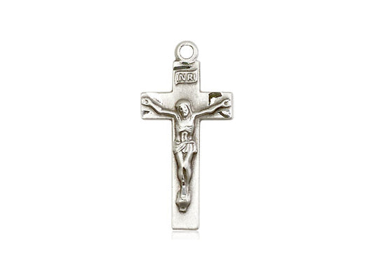 Sterling Silver Crucifix Pendant on a 18 inch Sterling Silver Light Curb Chain - Unique Catholic Gifts