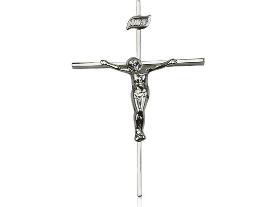 Sterling Silver Crucifix Pendant on a 24 inch Light Rhodium Heavy Curb Chain - Unique Catholic Gifts