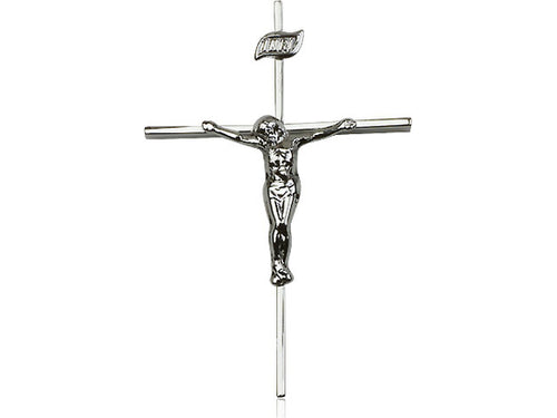 Sterling Silver Crucifix Pendant on a 24 inch Light Rhodium Heavy Curb Chain - Unique Catholic Gifts