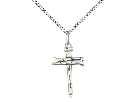 Sterling Silver Nail Cross Pendant on a 18 inch Sterling Silver Light Curb Chain - Unique Catholic Gifts