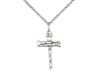 Sterling Silver Nail Cross Pendant on a 18 inch Sterling Silver Light Curb Chain - Unique Catholic Gifts