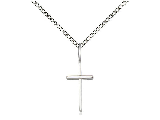 Sterling Silver Cross Pendant on a 18 inch Sterling Silver Light Curb Chain - Unique Catholic Gifts