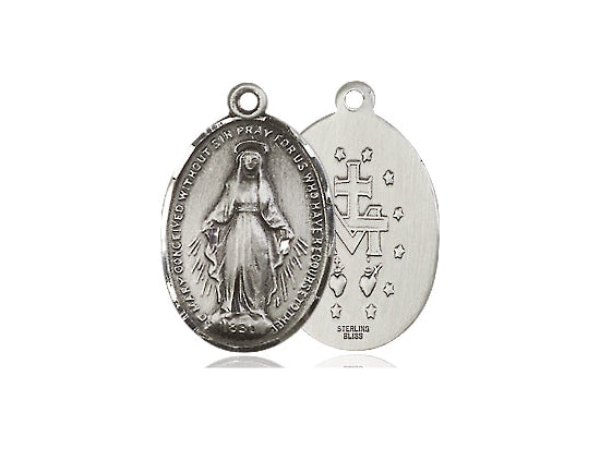 Sterling Silver Miraculous Pendant on a 18 inch Sterling Silver Light Curb Chain - Unique Catholic Gifts