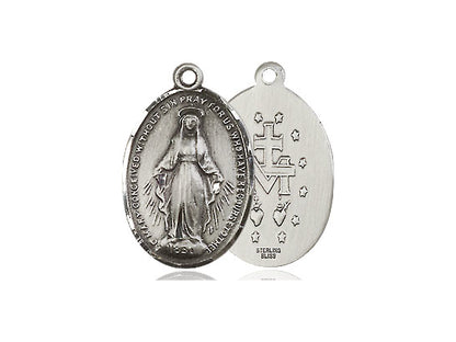 Sterling Silver Miraculous Pendant on a 18 inch Sterling Silver Light Curb Chain - Unique Catholic Gifts