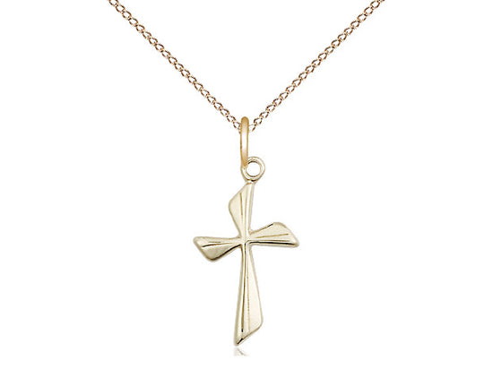14kt Gold Filled Cross Pendant on a 18 inch Gold Filled Light Curb Chain - Unique Catholic Gifts