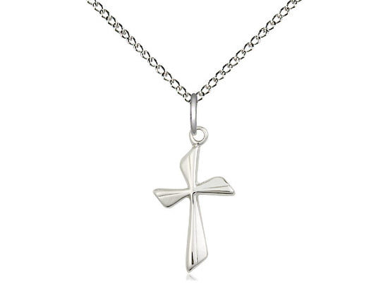 Sterling Silver Cross Pendant on a 18 inch Sterling Silver Light Curb Chain - Unique Catholic Gifts
