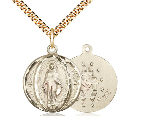 14kt Gold Filled Miraculous Pendant on a 24 inch Gold Plate Heavy Curb Chain - Unique Catholic Gifts