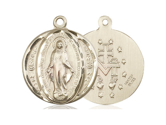 14kt Gold Filled Miraculous Pendant on a 24 inch Gold Plate Heavy Curb Chain - Unique Catholic Gifts