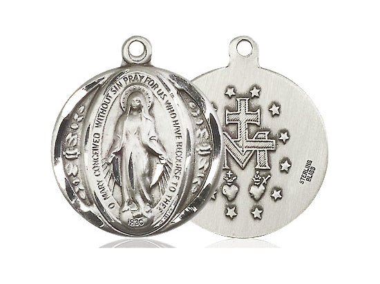 Sterling Silver Miraculous Pendant on a 24 inch Light Rhodium Heavy Curb Chain - Unique Catholic Gifts