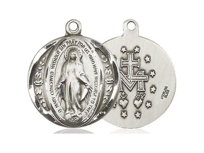 Sterling Silver Miraculous Pendant on a 24 inch Light Rhodium Heavy Curb Chain - Unique Catholic Gifts