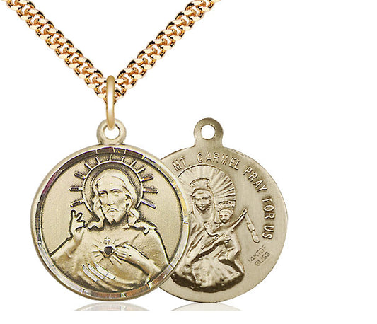 14kt Gold Filled Scapular Pendant on a 24 inch Gold Plate Heavy Curb Chain - Unique Catholic Gifts