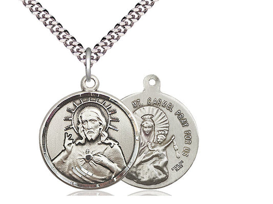 Sterling Silver Scapular Pendant on a 24 inch Light Rhodium Heavy Curb Chain - Unique Catholic Gifts