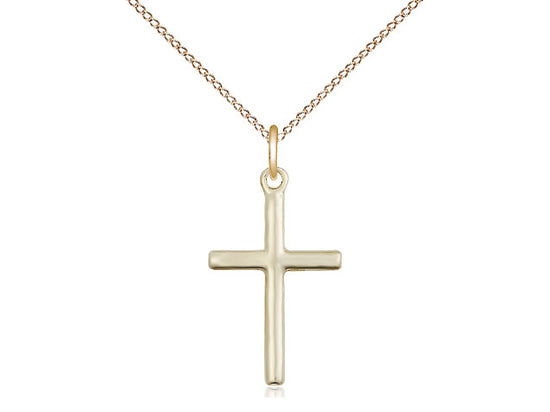 14kt Gold Filled Cross Pendant on a 18 inch Gold Filled Light Curb Chain - Unique Catholic Gifts
