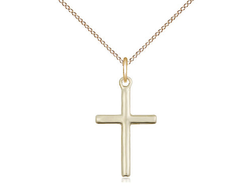 14kt Gold Filled Cross Pendant on a 18 inch Gold Filled Light Curb Chain - Unique Catholic Gifts