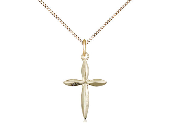 14kt Gold Filled Cross Pendant on a 18 inch Gold Filled Light Curb Chain - Unique Catholic Gifts