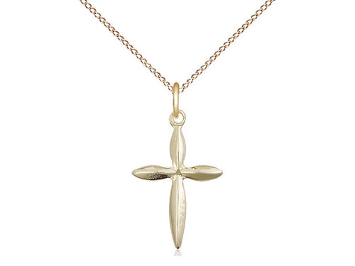 14kt Gold Filled Cross Pendant on a 18 inch Gold Filled Light Curb Chain - Unique Catholic Gifts