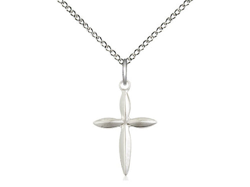 Sterling Silver Cross Pendant on a 18 inch Sterling Silver Light Curb Chain - Unique Catholic Gifts