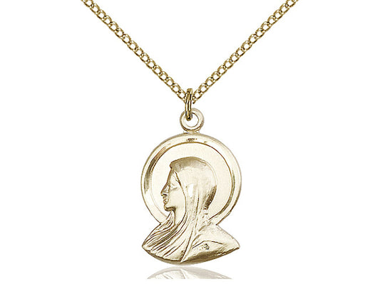 14kt Gold Filled Madonna Pendant on a 18 inch Gold Filled Light Curb Chain - Unique Catholic Gifts