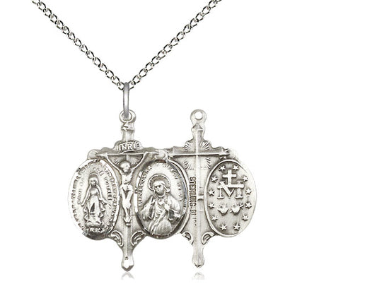 Sterling Silver Novena Pendant on a 18 inch Sterling Silver Light Curb Chain - Unique Catholic Gifts
