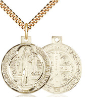 St Benedict 14kt Gold Filled Pendant on a 18 inch Gold Plate Heavy Curb Chain 3/4" - Unique Catholic Gifts