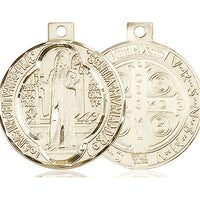 14kt Gold Filled St Benedict Pendant on a 24 inch Gold Plate Heavy Curb Chain 3/4" - Unique Catholic Gifts