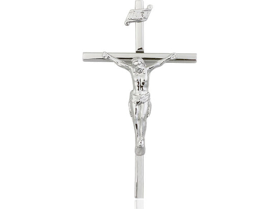 Sterling Silver Crucifix Pendant on a 24 inch Light Rhodium Heavy Curb Chain - Unique Catholic Gifts