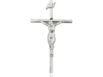 Sterling Silver Crucifix Pendant on a 24 inch Light Rhodium Heavy Curb Chain - Unique Catholic Gifts