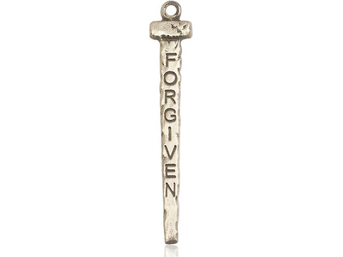 14kt Gold Filled Forgiven Nail Pendant on a 24 inch Gold Plate Heavy Curb Chain - Unique Catholic Gifts