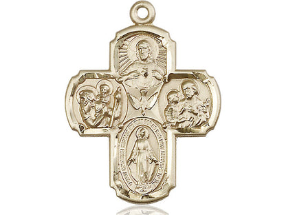 14kt Gold Filled 5-Way Pendant on a 24 inch Gold Plate Heavy Curb Chain. - Unique Catholic Gifts