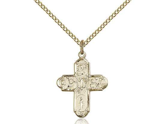14kt Gold Filled 5-Way Pendant on a 18 inch Gold Filled Light Curb Chain - Unique Catholic Gifts