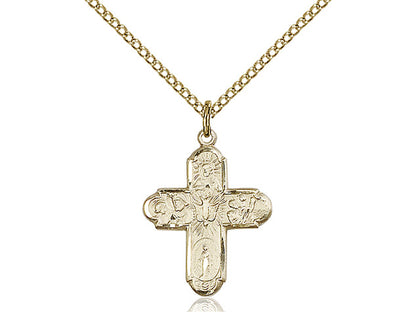 14kt Gold Filled 5-Way Pendant on a 18 inch Gold Filled Light Curb Chain - Unique Catholic Gifts