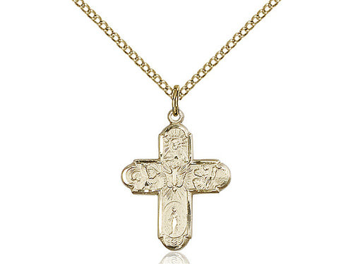 14kt Gold Filled 5-Way Pendant on a 18 inch Gold Filled Light Curb Chain - Unique Catholic Gifts