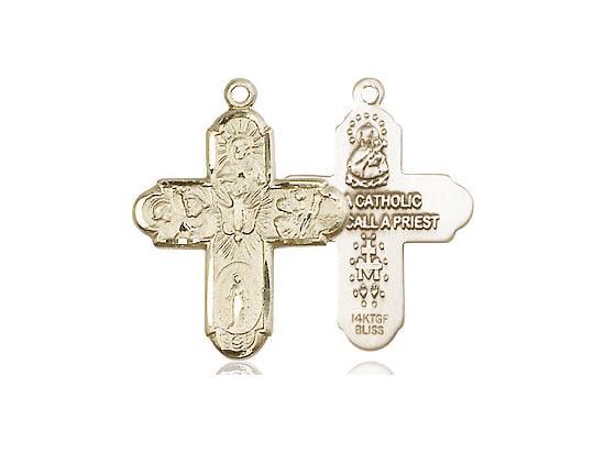 14kt Gold Filled 5-Way Pendant on a 18 inch Gold Filled Light Curb Chain - Unique Catholic Gifts