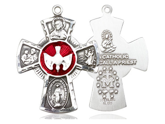 Sterling Silver 5-Way Pendant on a 24 inch Light Rhodium Heavy Curb Chain - Unique Catholic Gifts