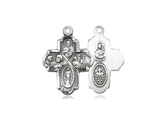 Sterling Silver 4-Way Pendant on a 18 inch Sterling Silver Light Curb Chain - Unique Catholic Gifts