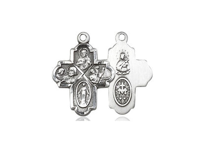 Sterling Silver 4-Way Pendant on a 18 inch Sterling Silver Light Curb Chain - Unique Catholic Gifts