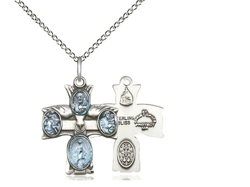 Sterling Silver 4-Way Pendant on a 18 inch Sterling Silver Light Curb Chain - Unique Catholic Gifts