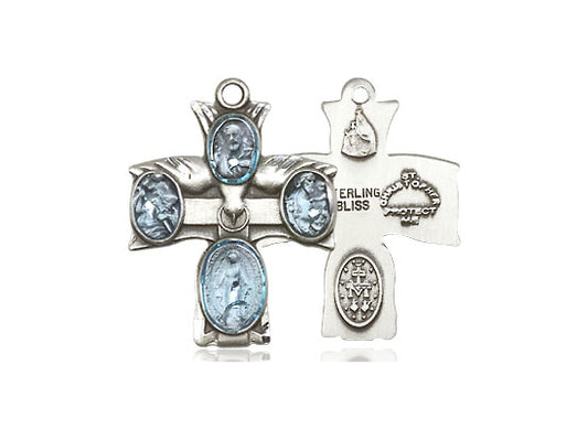 Sterling Silver 4-Way Pendant on a 18 inch Sterling Silver Light Curb Chain - Unique Catholic Gifts