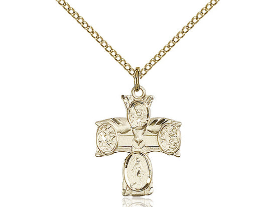 14kt Gold Filled 4-Way Pendant on a 18 inch Gold Filled Light Curb Chain - Unique Catholic Gifts