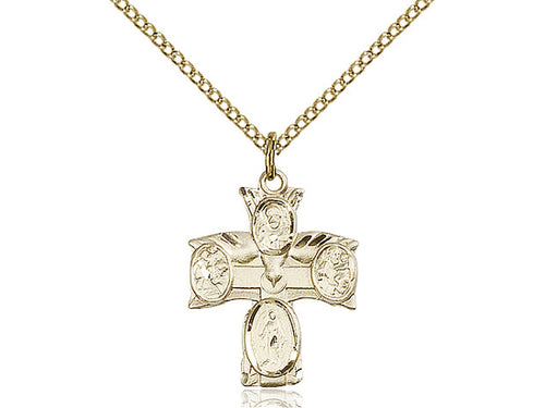 14kt Gold Filled 4-Way Pendant on a 18 inch Gold Filled Light Curb Chain - Unique Catholic Gifts