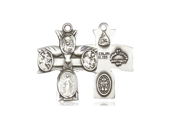 Sterling Silver 4-Way Pendant on a 18 inch Sterling Silver Light Curb Chain - Unique Catholic Gifts
