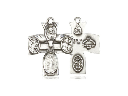 Sterling Silver 4-Way Pendant on a 18 inch Sterling Silver Light Curb Chain - Unique Catholic Gifts