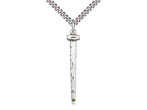 Sterling Silver Nail Pendant on a 24 inch Light Rhodium Heavy Curb Chain - Unique Catholic Gifts