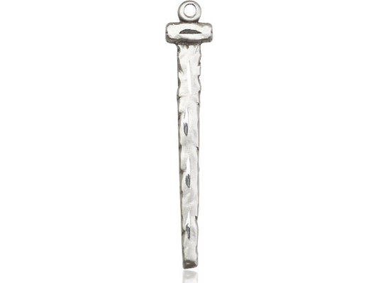 Sterling Silver Nail Pendant on a 24 inch Light Rhodium Heavy Curb Chain - Unique Catholic Gifts