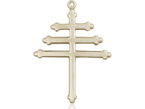 14kt Gold Filled Maronite Cross Pendant on a 24 inch Gold Plate Heavy Curb Chain - Unique Catholic Gifts