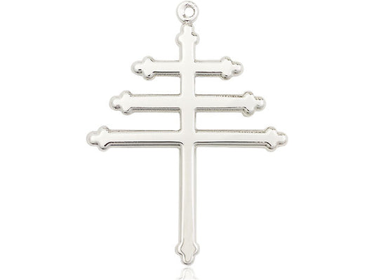 Sterling Silver Maronite Cross Pendant on a 24 inch Light Rhodium Heavy Curb Chain - Unique Catholic Gifts