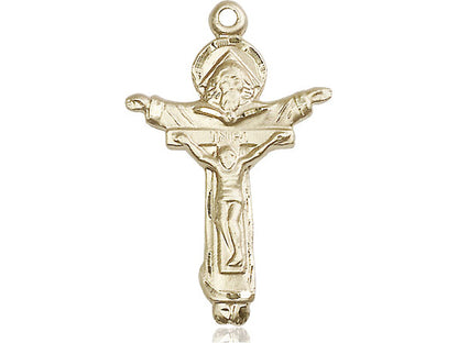 14kt Gold Filled Trinity Crucifix Pendant on a 24 inch Gold Plate Heavy Curb Chain - Unique Catholic Gifts