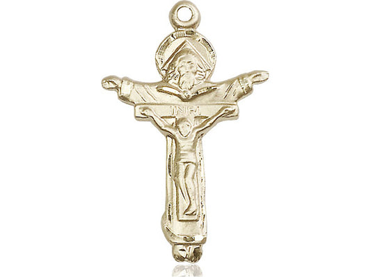 14kt Gold Filled Trinity Crucifix Pendant on a 24 inch Gold Plate Heavy Curb Chain - Unique Catholic Gifts