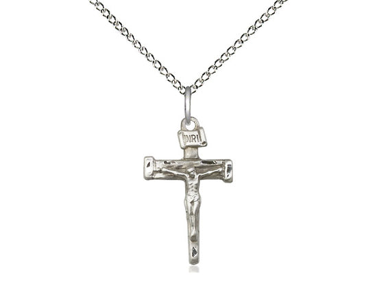Sterling Silver Nail Crucifix Pendant on a 18 inch Sterling Silver Light Curb Chain - Unique Catholic Gifts