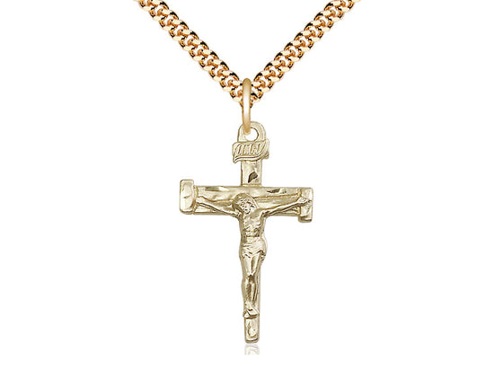 14kt Gold Filled Nail Crucifix Pendant on a 24 inch Gold Plate Heavy Curb Chain - Unique Catholic Gifts